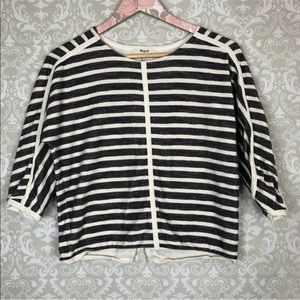 Madewell Striped Zip Back Pullover 3/4 Sleeve Top